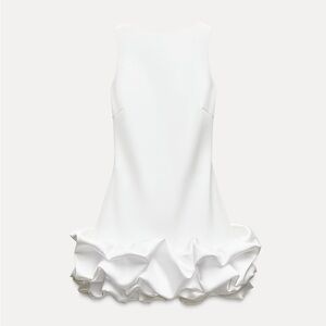 White Halter Sheath Dress with Ruffled Bottom